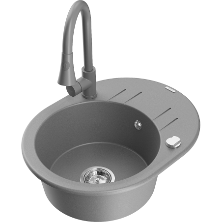 Mexen Kevin granitový dřez jednokomorový s odkapávačem a kuchyňskou baterií Elia, šedý - 6517-71-670101-71