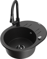 Mexen Kevin granitový dřez s 1 komorou s odkapávačem a kuchyňskou baterií Elia, černý/stříbrný metalík - 6517-73-670101-70-B