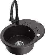 Mexen Kevin granitový dřez s 1 komorou, s odkapávačem a kuchyňskou baterií Elia, černý/zlatý metalík - 6517-75-670101-70