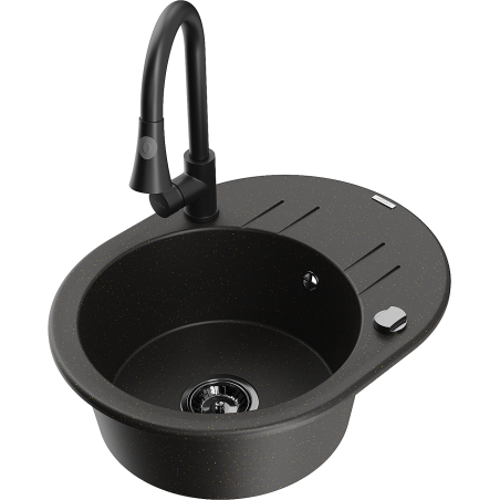 Mexen Kevin granitový dřez s odkapávačem a kuchyňskou baterií Elia, černý/zlatý metalík - 6517-75-670101-70-B