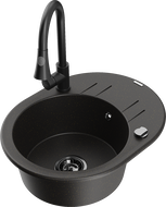 Mexen Kevin granitový dřez s odkapávačem a kuchyňskou baterií Elia, černý/zlatý metalík - 6517-75-670101-70-B