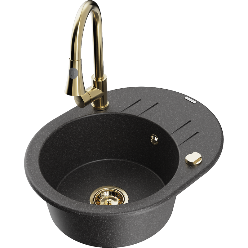 Mexen Kevin granitový jednodřez s odkapávačem a kuchyňskou baterií Elia, černý skvrnitý - 6517-76-670101-50