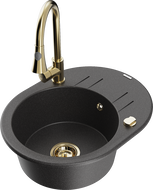 Mexen Kevin granitový jednodřez s odkapávačem a kuchyňskou baterií Elia, černý skvrnitý - 6517-76-670101-50