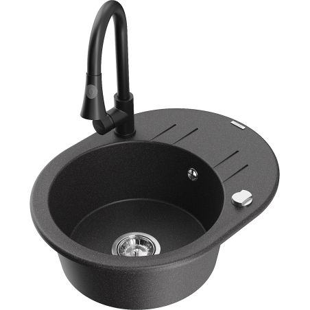 Mexen Kevin granitový dřez 1-komorový s odkapávačem a kuchyňskou baterií Elia, černý skvrnitý - 6517-76-670101-70