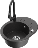 Mexen Kevin granitový dřez 1-komorový s odkapávačem a kuchyňskou baterií Elia, černý skvrnitý - 6517-76-670101-70