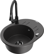 Mexen Kevin granitový dřez 1-komorový s odkapávačem a kuchyňskou baterií Elia, černý s tečkami - 6517-76-670101-70-B