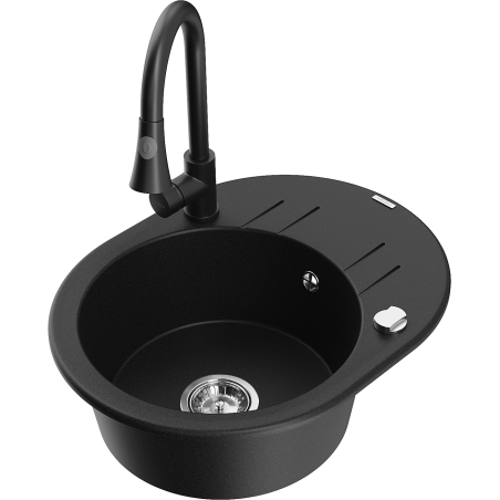 Mexen Kevin granitový dřez s 1 komorou a odkapávačem a kuchyňskou baterií Elia, černý - 6517-77-670101-70