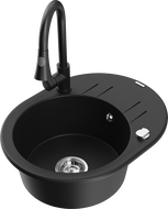 Mexen Kevin granitový dřez s 1 komorou a odkapávačem a kuchyňskou baterií Elia, černý - 6517-77-670101-70