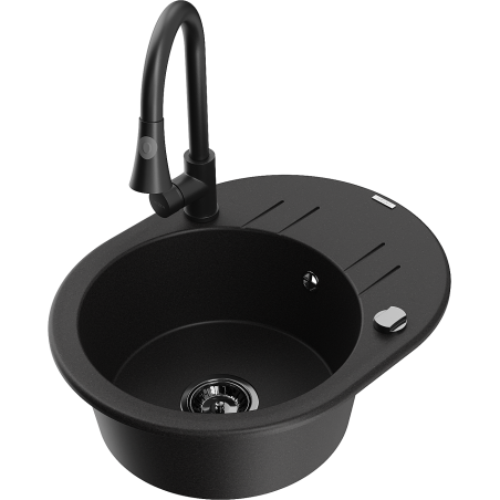 Mexen Kevin granitový dřez s odkapávačem a kuchyňskou baterií Elia, černý - 6517-77-670101-70-B