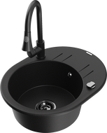 Mexen Kevin granitový dřez s odkapávačem a kuchyňskou baterií Elia, černý - 6517-77-670101-70-B