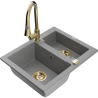 Mexen Carlos žulový dřez 1,5-komorový s kuchyňskou baterií Elia, šedý - 6518-71-670101-50