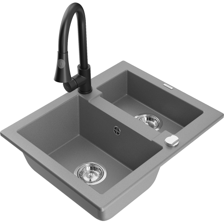 Mexen Carlos granitový dřez 1,5-komorový s kuchyňskou baterií Elia, šedý - 6518-71-670101-70