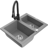 Mexen Carlos granitový dřez 1,5-komorový s kuchyňskou baterií Elia, šedý - 6518-71-670101-70