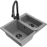 Mexen Carlos granitový dřez 1,5-komorový s kuchyňskou baterií Elia, šedý - 6518-71-670101-70-B