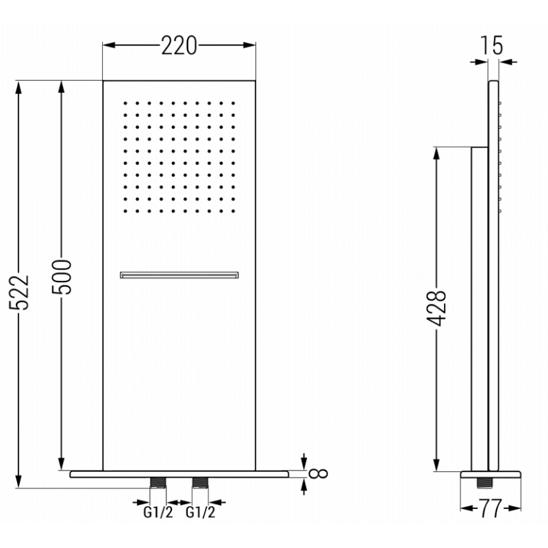 Mexen Waterfall přepadová sprcha slim 50 x 22 cm, chrom - 79190-00