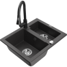 Mexen Carlos granitový dřez 1,5-komorový s kuchyňskou baterií Elia, černý skvrnitý - 6518-76-670101-70