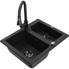 Mexen Carlos granitový dřez 1,5-komorový s kuchyňskou baterií Elia, černý - 6518-77-670101-70-B