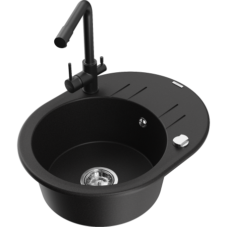 Mexen Kevin granitový dřez 1-komorový s odkapávačem a kuchyňskou baterií Duero, černý - 6517-77-671600-70