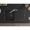 Mexen Leo granitový dřez s 1 vaničkou a odkapávačem a kuchyňskou baterií Duo, černý/stříbrný metalík - 6501-73-671701-07-B