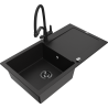 Mexen Leo granitový dřez s 1 komorou a odkapávačem a kuchyňskou baterií Duo, černý - 6501-77-671701-70-B