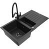 Mexen Matias dřez granitový 1,5-komorový s odkapávačem a kuchyňskou baterií Duo, černý/stříbrný - 6502-73-671701-70-B