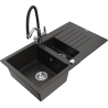 Mexen Matias granitový dřez 1,5-komorový s odkapávačem a kuchyňskou baterií Duo, černý/zlatý metalik - 6502-75-671701-07