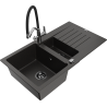Mexen Matias granitový dřez 1,5-komorový s odkapávačem a kuchyňskou baterií Duo, černý/zlatý metalik - 6502-75-671701-07-B