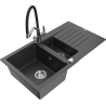 Mexen Matias granitový dřez 1,5-komorový s odkapávačem a kuchyňskou baterií Duo, černý tečkovaný - 6502-76-671701-07