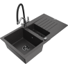 Mexen Matias granitový dřez 1,5-komorový s odkapávačem a kuchyňskou baterií Duo, černý s nádechem - 6502-76-671701-07-B