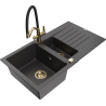 Mexen Matias žulový dřez 1,5-komorový s odkapávačem a kuchyňskou baterií Duo, černý s tečkami - 6502-76-671701-57-G