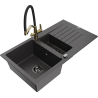 Mexen Matias granitový dřez 1,5-komorový s odkapávačem a kuchyňskou baterií Duo, černý skvrnitý - 6502-76-671701-57-B