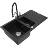 Mexen Matias granitový dřez 1,5-komorový s odkapávačem a kuchyňskou baterií Duo, černý - 6502-77-671701-07