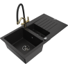 Mexen Matias granitový dřez 1,5-komorový s odkapávačem a kuchyňskou baterií Duo, černý - 6502-77-671701-57-B