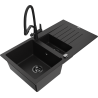 Mexen Matias granitový dřez 1,5-komorový s odkapávačem a kuchyňskou baterií Duo, černý - 6502-77-671701-70-B