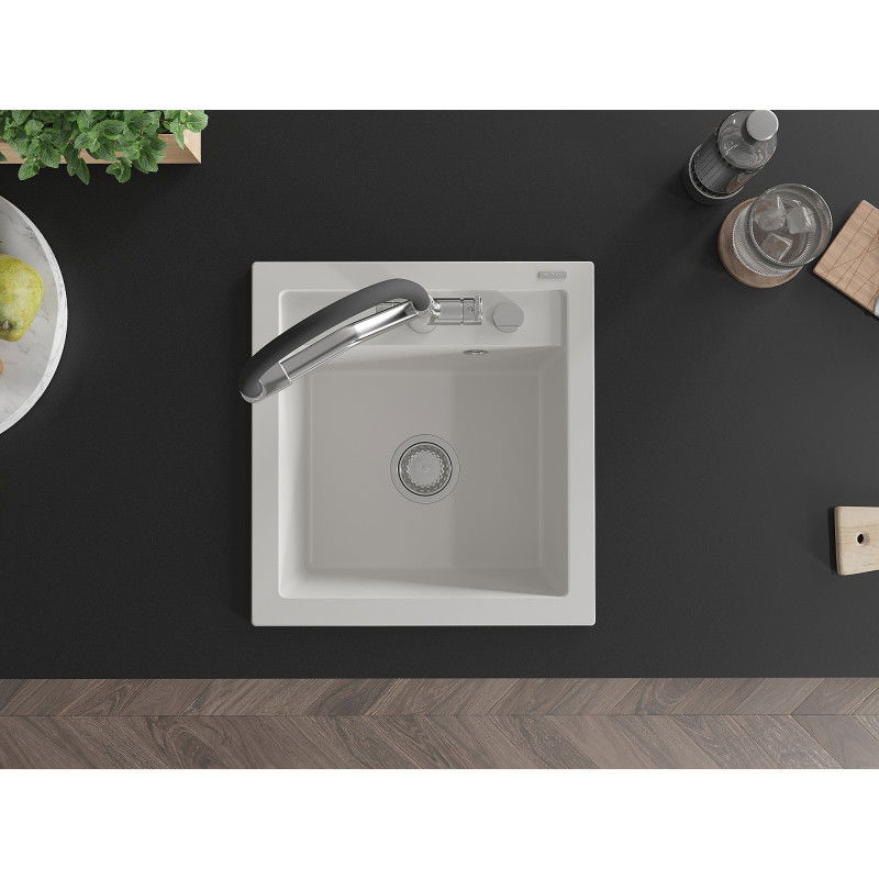 Mexen Vito žulový dřez s baterií Duo, bílý - 6503-20-671701-07