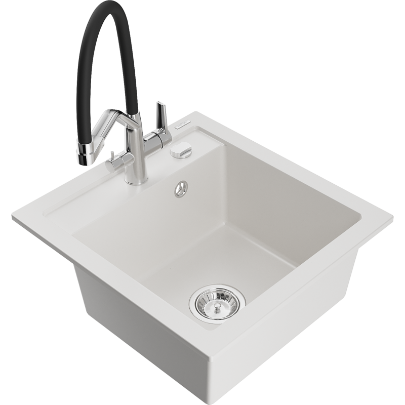 Mexen Vito žulový dřez s baterií Duo, bílý - 6503-20-671701-07