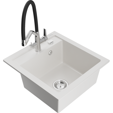 Mexen Vito žulový dřez s baterií Duo, bílý - 6503-20-671701-07