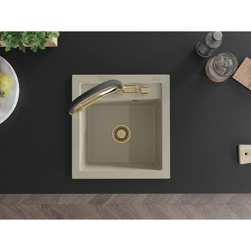 Mexen Vito dřez granitový 1-komorový s kuchyňskou baterií Duo, béžový - 6503-69-671701-57-G