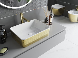 Mexen Catia umyvadlo na desku 48 x 38 cm, bílá/zlatá vzor šupiny - 21314808