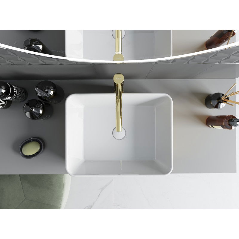 Mexen Catia umyvadlo na desku 48 x 38 cm, bílá/zlatá vzor šupiny - 21314808