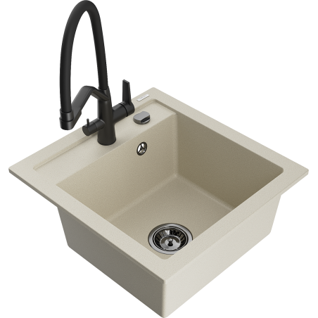 Mexen Vito žulový dřez s jednou komorou a kuchyňskou baterií Duo, béžový - 6503-69-671701-70-B