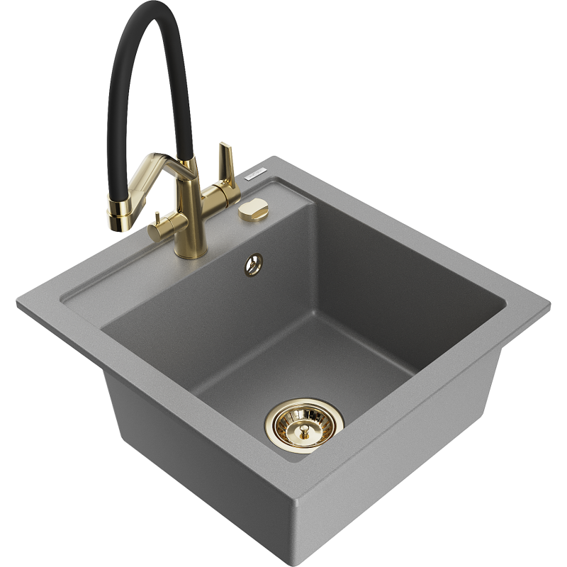 Mexen Vito granitový dřez s 1 komorou a kuchyňskou baterií Duo, šedý - 6503-71-671701-57-G