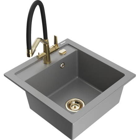 Mexen Vito granitový dřez s 1 komorou a kuchyňskou baterií Duo, šedý - 6503-71-671701-57-G