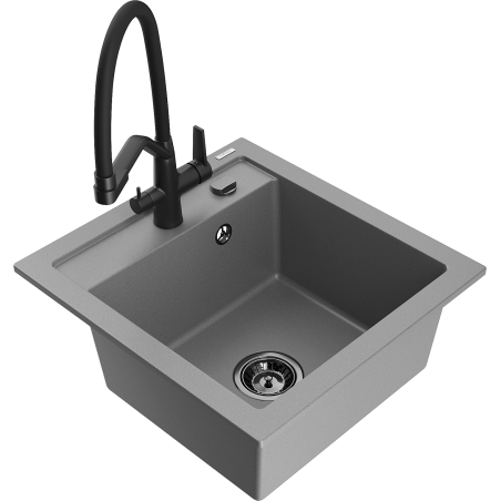 Mexen Vito granitový dřez 1-komorový s kuchyňskou baterií Duo, šedý - 6503-71-671701-70-B