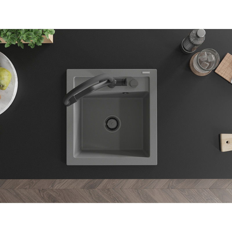 Mexen Vito granitový dřez 1-komorový s kuchyňskou baterií Duo, šedý - 6503-71-671701-70-B