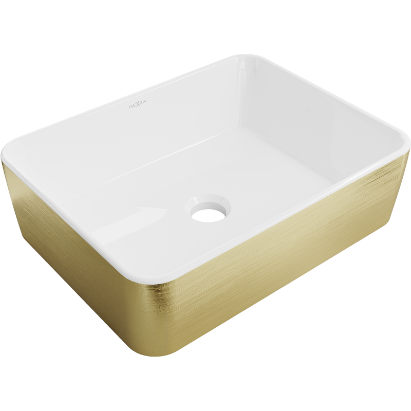 Mexen Catia nástěnný umyvadlo 48 x 38 cm, bílý/zlatý vzor linie - 21314817