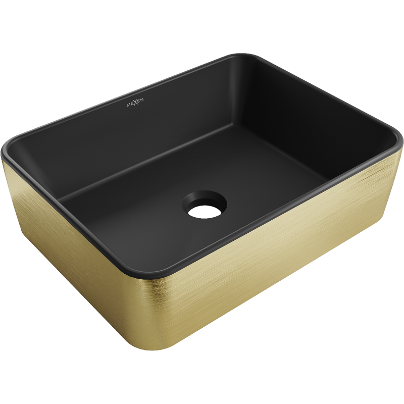 Mexen Catia umyvadlo na desku 48 x 37 cm, černá matná/zlatý vzor linie - 21314877