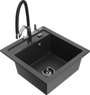 Mexen Vito granitový dřez s 1 komorou a kuchyňskou baterií Duo, černý kropenatý - 6503-76-671701-07-B