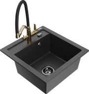 Mexen Vito granitový dřez 1-komorový s kuchyňskou baterií Duo, černý s bodkami - 6503-76-671701-57-B