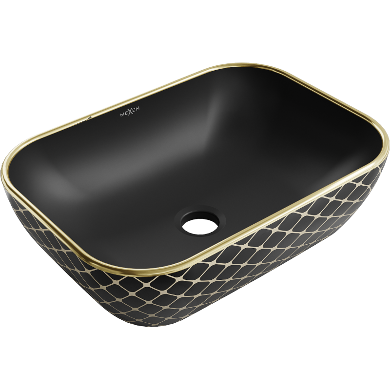 Mexen Rita umyvadlo na desku 45 x 32 cm, černá matná/zlatý vzor mřížka - 21084579